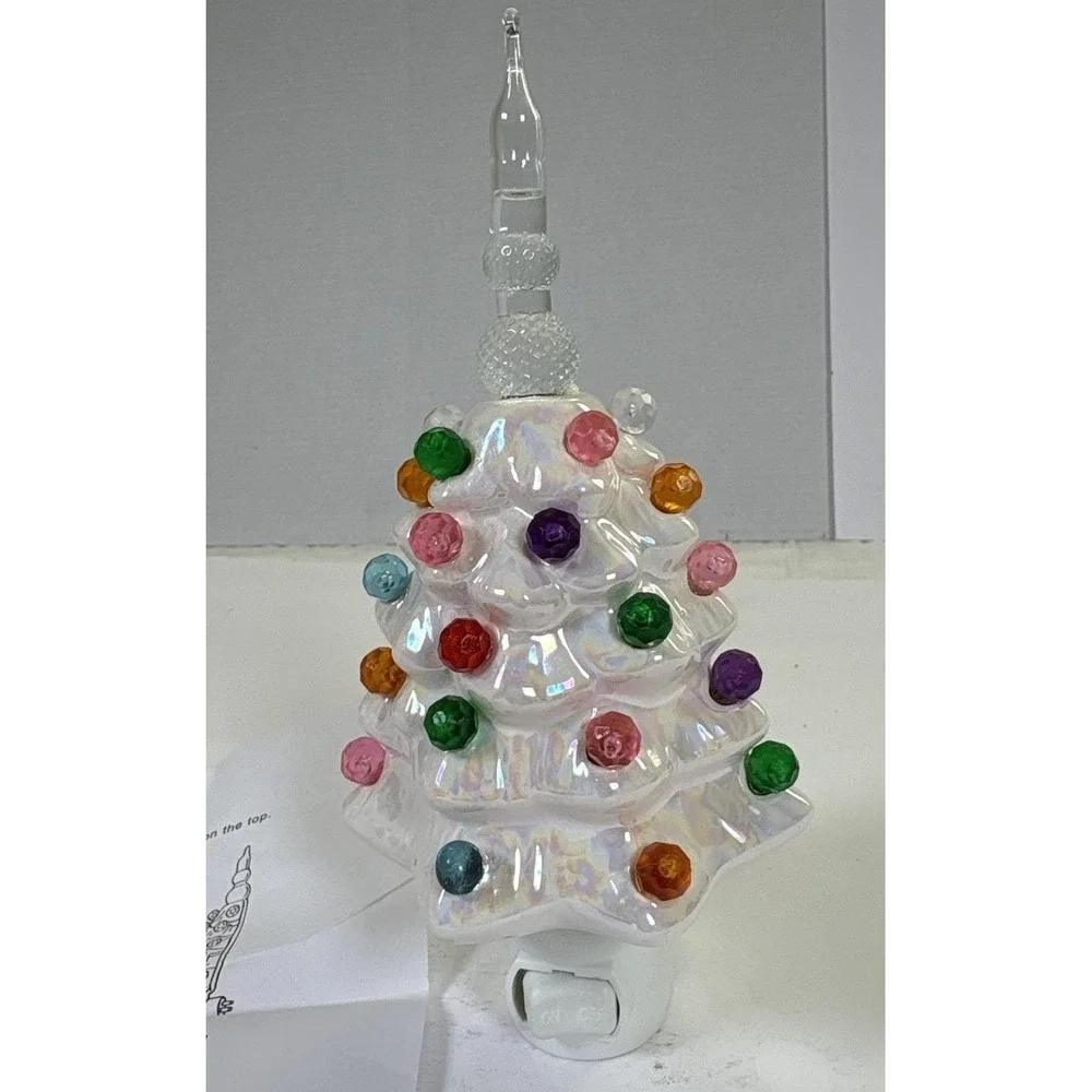 Ceramic Christmas Tree Night Light With Plastic Bulbs